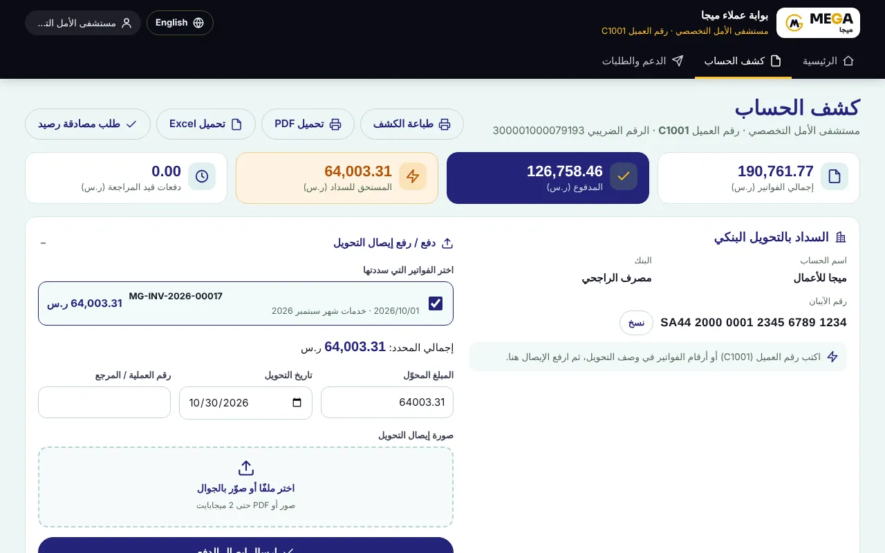 Statement and bank-transfer payment in the client portal