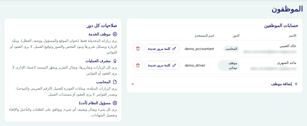 مستخدمو البوابة وصلاحيات كل دور